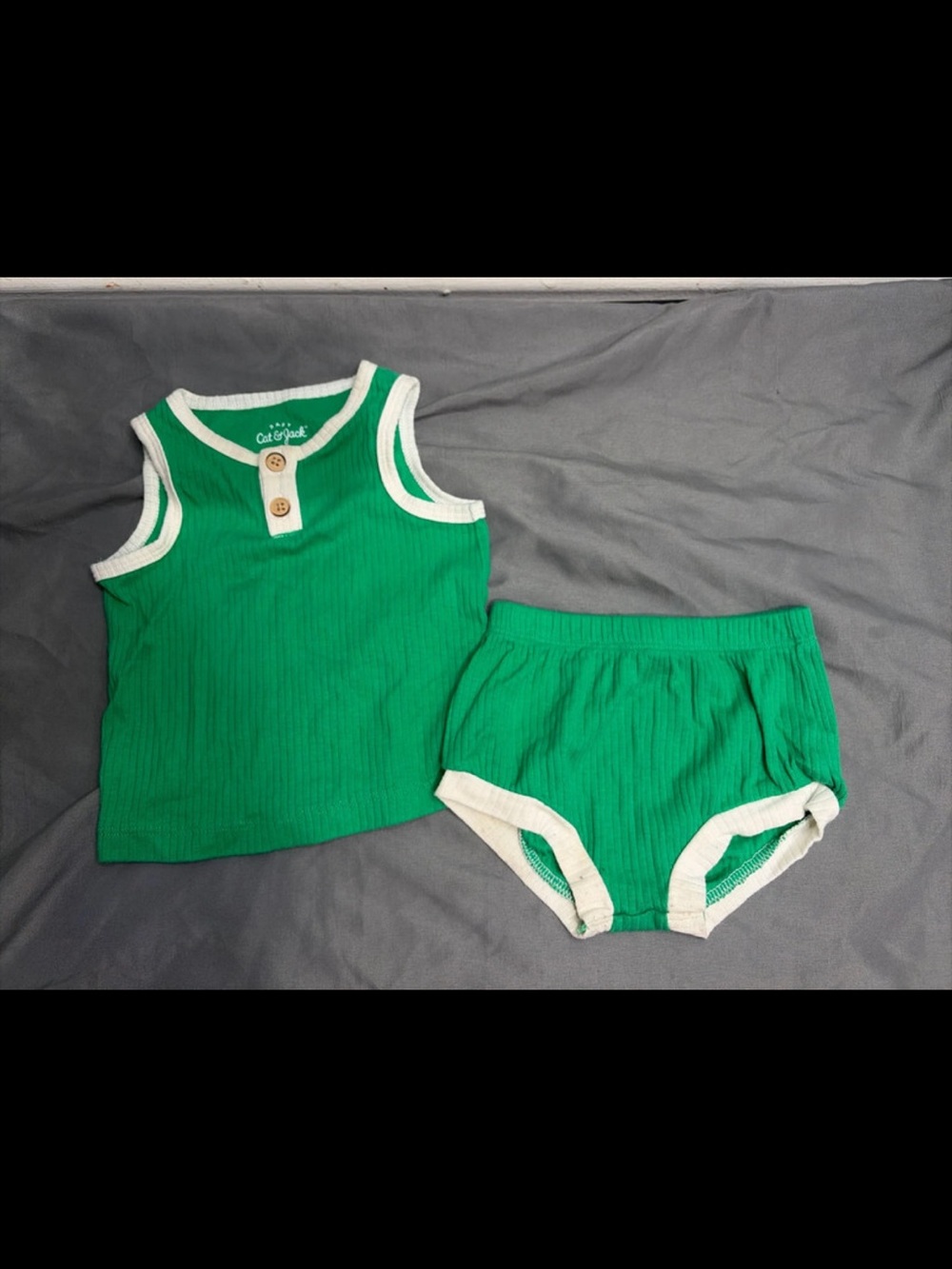 Cat & Jack Green Ribbed Tank Top and Bloomers Set with White Trim